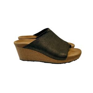 Papillio Birkenstock Namica Womens 39 Black Cork Wedge Slide Comfort Footbed